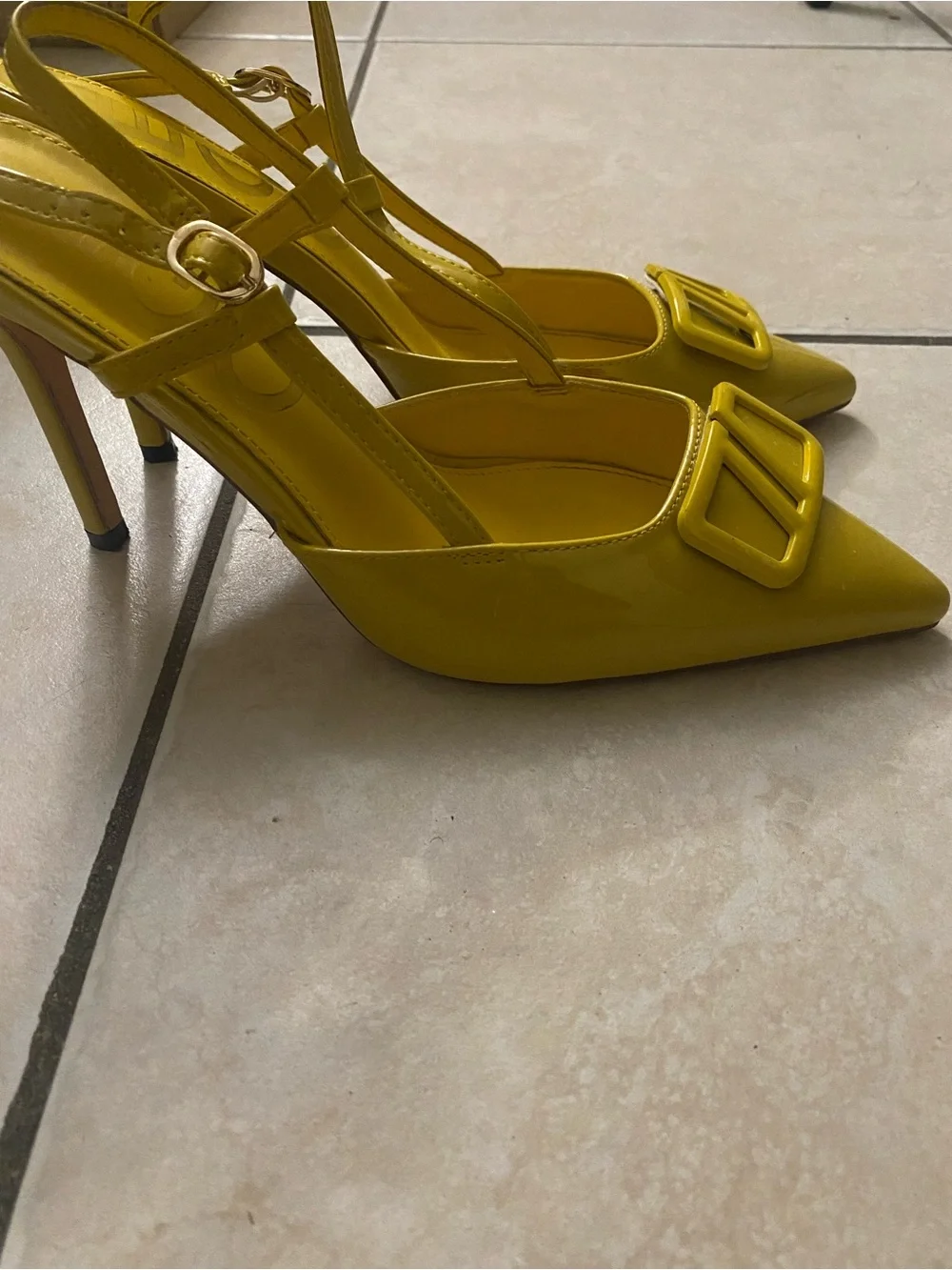 Yellow Pointed-Toe Slingback Heels